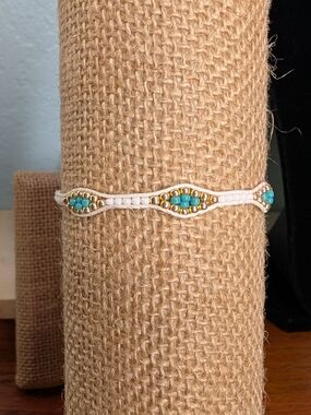 Turquoise & Gold Macrame Seed Bead Adjustable Wave Bracelet